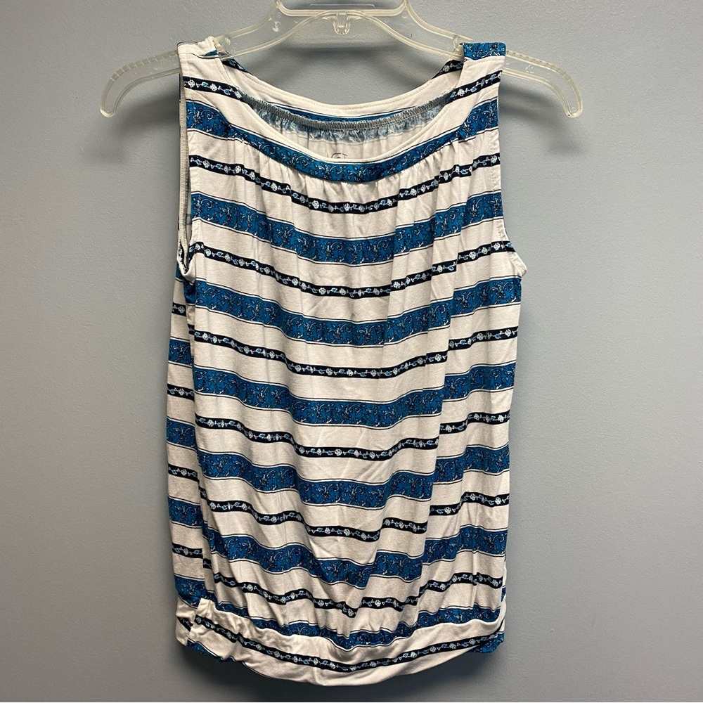 LOFT Blue and White Patterned Tank Top